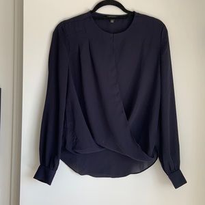Ann Taylor Navy Blue Sheer Top with Clasp